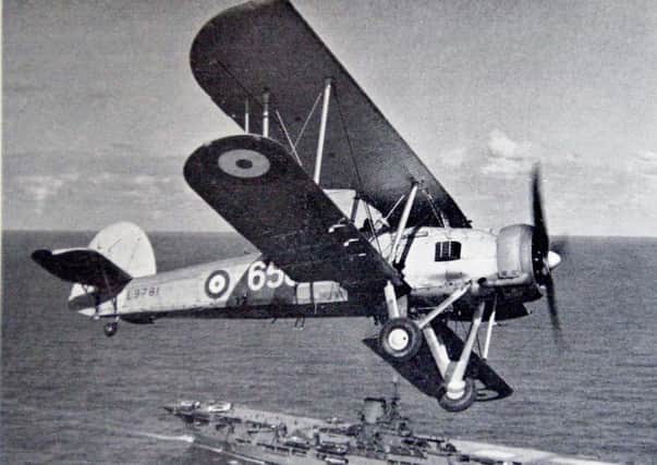 A Swordfish plane, which is the type Michael Torrens Spence had flown in the 1940 Fleet Air Arm raid