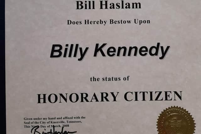 Billy was awarded the Freedom of Knoxville in 2008