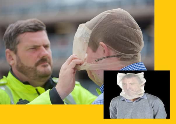 Images from West Midlands Police and Suffolk Police respectively of 'spit guards / spit hoods' (the terms are often used interchangably). It is not known if the PSNI's spit guards are the same model as these
