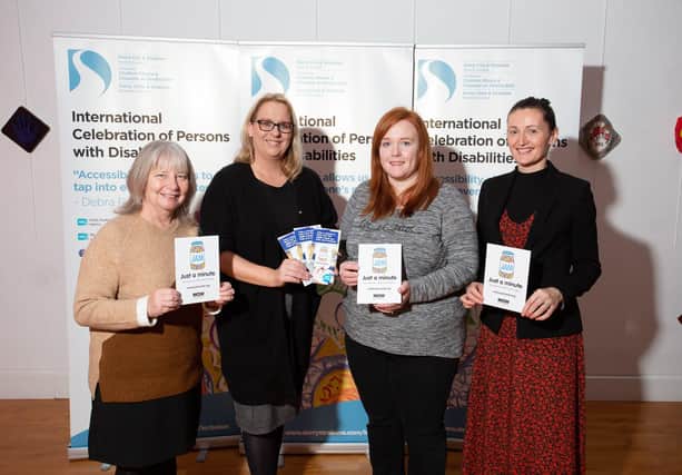 Marking the International Celebration of Persons with Disabilities are Pauline Fitzsimmons (NOW Group), Louise Boyce (Access and Inclusion Officer), Maureen Patton (The Hatch), and Sinead Lynch (Business Officer)