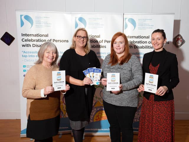 Marking the International Celebration of Persons with Disabilities are Pauline Fitzsimmons (NOW Group), Louise Boyce (Access and Inclusion Officer), Maureen Patton (The Hatch), and Sinead Lynch (Business Officer)