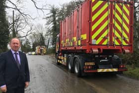 William Irwin, DUP MLA at the scene of a fatal fire near Richhill, Co Armagh.