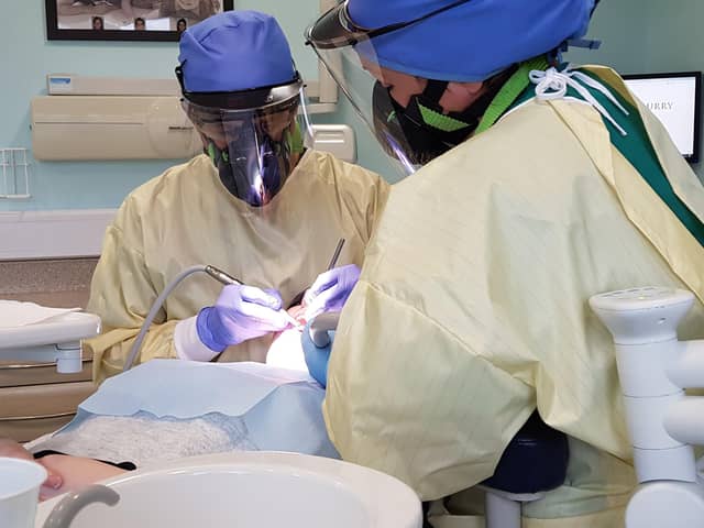 A dentist in full PPE gear during the coronavirus pandemic