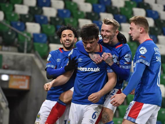 Linfield celebrate Jimmy Callacher's late equaliser