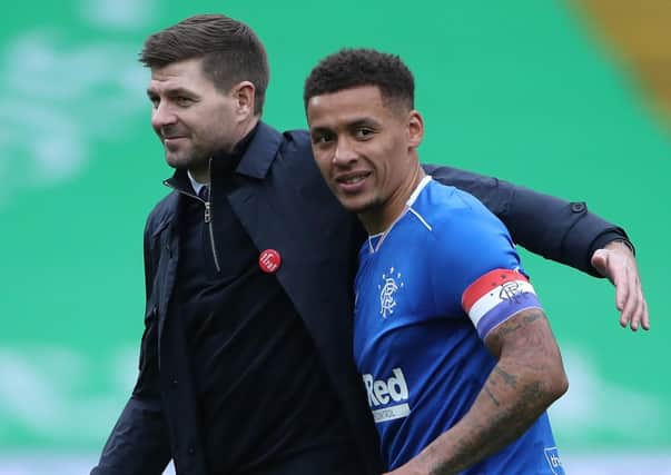 Rangers captain James Tavernier with his manager, Steven Gerrard. Pic by Getty.