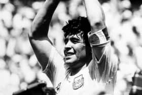 Diego Maradona holds up the World Cup after Argentina beat West Germany in the World Cup Final in Mexico in 1986.