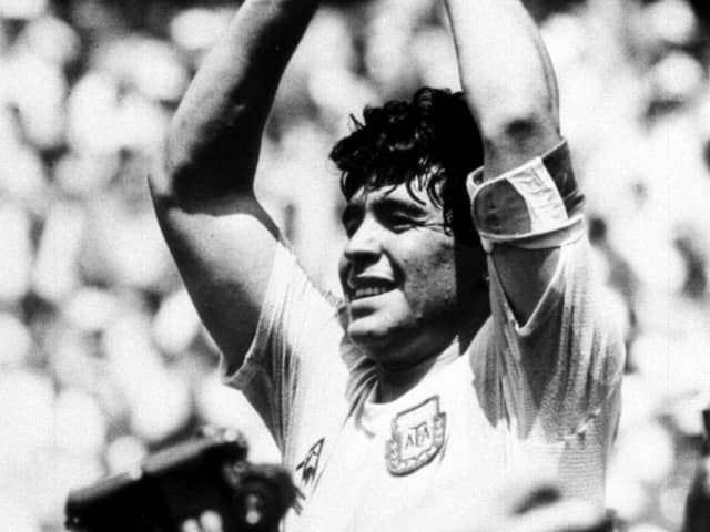 Diego Maradona holds up the World Cup after Argentina beat West Germany in the World Cup Final in Mexico in 1986.