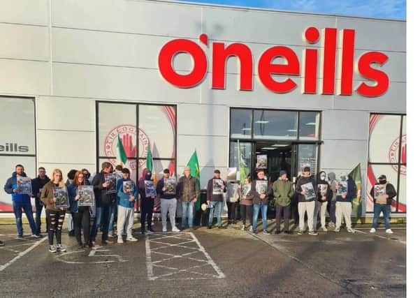 Saoradh protest at O’Neills factory in Strabane last Saturday