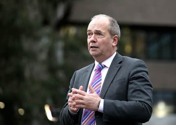 Chief Medical Officer Michael McBride speaks to the media at Castle Buildings, Stormont, Belfast, on Friday as  the latest two-week circuit-break lockdown came into effect to slow the spread of Covid-19. PA Photo. Photo: Peter Morrison/PA Wire