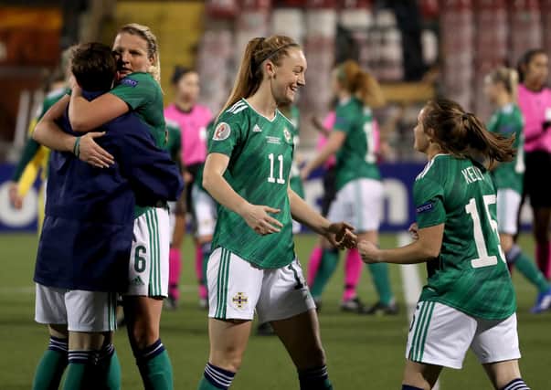Northern Ireland Women following victory over Belarus. Pic by PressEye Ltd.