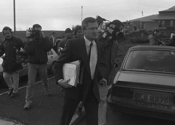 Pat Finucane in late 1988 at a shoot to kill inquest of IRA men. months before he was shot dead in early 1989. Ruth Dudley Edwards says: "He defended republican paramilitaries and the occasional loyalist, for he hated the state.  Yet Sinn Fein managed successfully to rebrand him posthumously as a human rights lawyer"