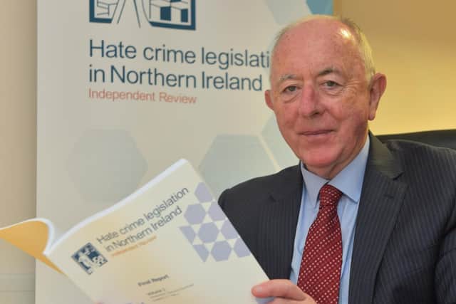 Judge Desmond Marrinan has presented his review of Hate Crime Legislation in Northern Ireland to Naomi Long MLA, Minister of Justice.
The review began work in June 2019 to find better ways to deal with hate crime in Northern Ireland.
Judge Desmond Marrinan is pictured with the review document.
Photo by Simon Graham Photography.