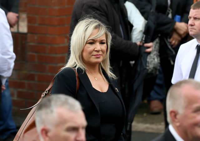 Michelle O’Neill was among a number of top Sinn Fein members who attended the Bobby Storey funeral