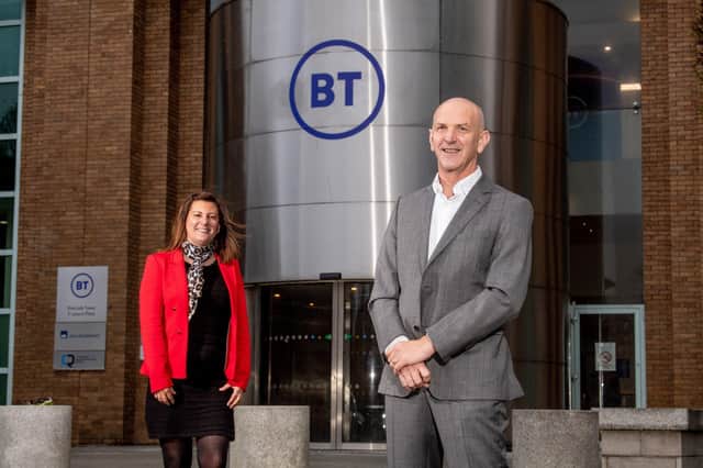 Leeanne Whaley, BT’s Transformation Director for Legal and Company Secretary with George McKinney, Invest NI’s Director of Technology & Services