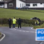 The Scene outside Ballynahinch, County Down as a Serious Road Traffic Collision closes the B2 Downpatrick Road Credit: Conor Kinahan/PACEMAKER PRESS