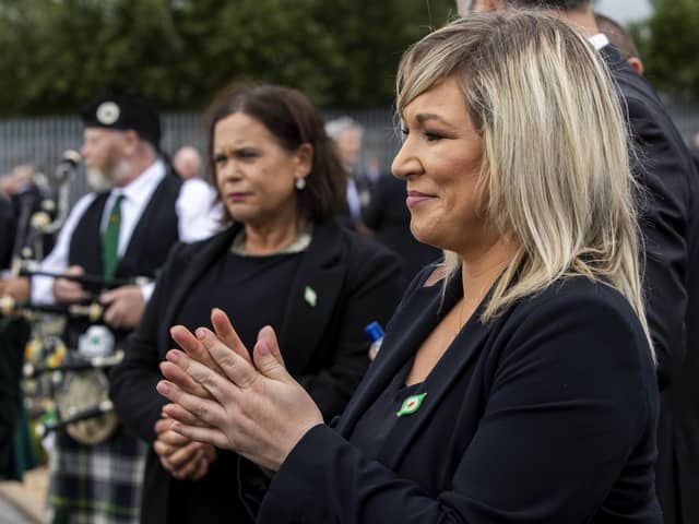 Sinn Fein leaders Mary Lou McDonald and Michelle O’Neill at the funeral in June of IRA intelligence boss Bobby Storey