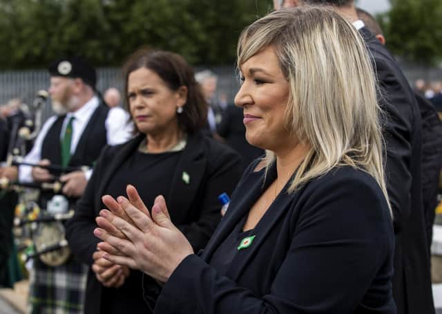 Sinn Fein leaders Mary Lou McDonald and Michelle O’Neill at the funeral in June of IRA intelligence boss Bobby Storey