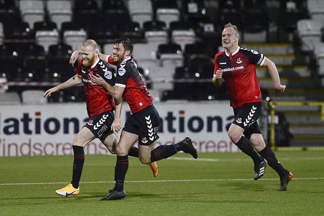 Crusaders' Ross Clarke celebrates his goal. Picture By Arthur Allison/Pacemaker Press.