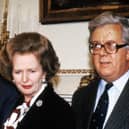 Margaret Thatcher with Geoffrey Howe at the 1985 Anglo Irish Agreement signing at Hillsborough Castle. By 1990 there were deep tensions between the pair, and the foreign secretary’s November 1990 resignation speech led to the prime minister’s downfall within days