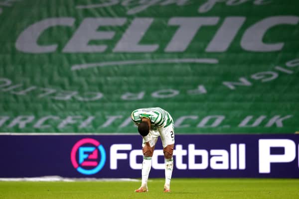 Celtic's Christopher Jullien reacts after St Johnstone score