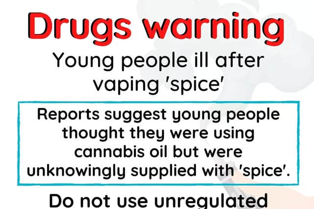 Reports of young people taking ill after appeared to have vaped the illegal drug Spice,  says PSNI.