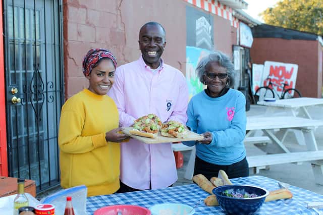 Nadiya makes Po'Boy sandwiches with the community helping to rebuild New Orleans, following Hurricane Katrina