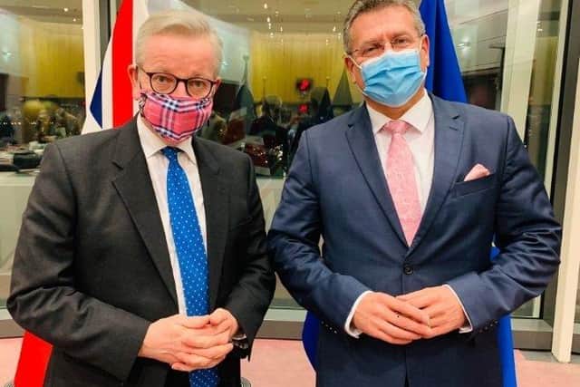 Chancellor of the Duchy of Lancaster, Michael Gove, MP (left) and Vice-President of the European Commission for Interinstitutional Relations, Maroš Šefčovič.