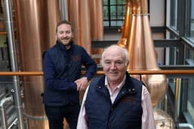Hinch Distillery Head Distiller Aaron Flaherty and Dr Terry Cross OBE
