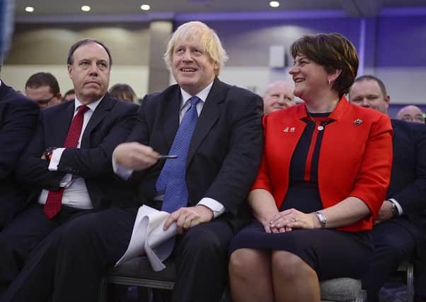 The DUP laughed and listened when Boris Johnson told their 2018 conference there would be no Irish Sea border, above. When Boris got his majority in Parliament, he dispatched with the DUP as they were no good to him any more. 
Picture by Arthur Allison/Pacemaker Press