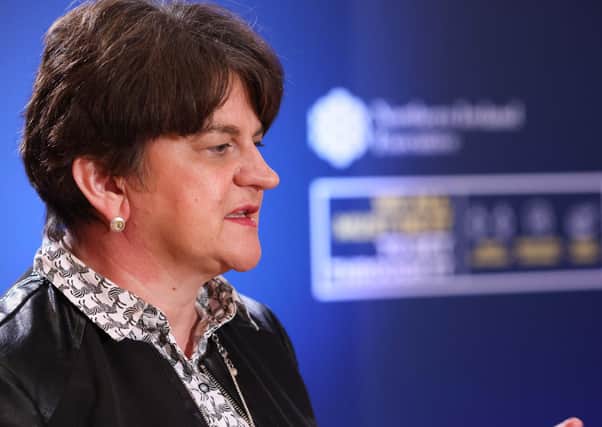 First Minister Arlene Foster pictured during a press conference at Parliament Buildings Stormont on Thursday.

Picture by Kelvin Boyes / Press Eye.
