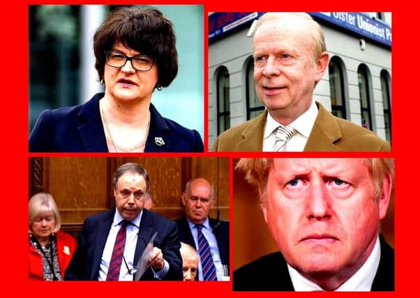 Clockwise: Arlene Foster, Reg Empey, Boris Johnson, Nigel Dodds