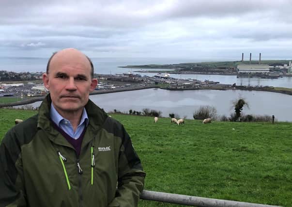 UUP MLA Roy Beggs with Larne Port – where EU officials will oversee the new Irish Sea border –in the background