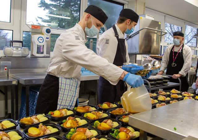 Catering students making Christmas dinners