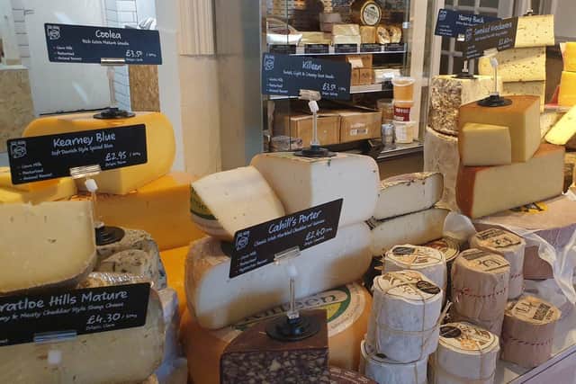 The impressive display of cheeses on show in the shop