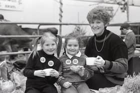 Time for a break: Mrs Rosemary Getty of Steeple Road, Kells, and her daughter Karen left, and neice, Elizabeth McAllister, take a break for refreshments at the Winter Fair at the King's Hall in December 1988. Picture: Trevor Dickson/Farming Life/News Letter archives