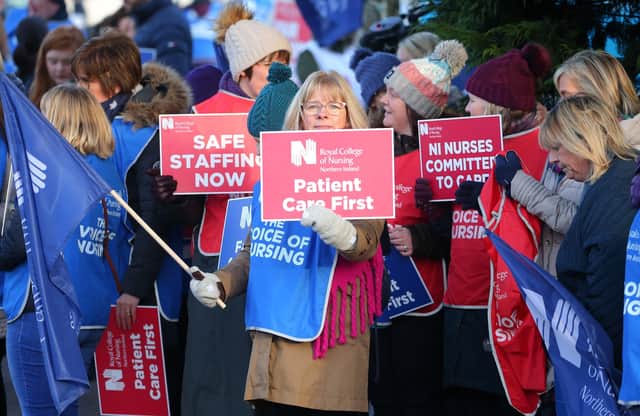 Royal College of Nursing members on strike at the Ulster Hospital, Dundonald last winter