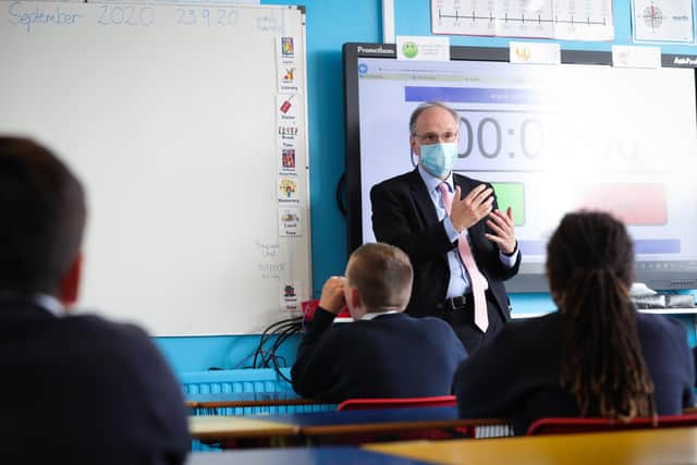 Peter Weir addressing pupils