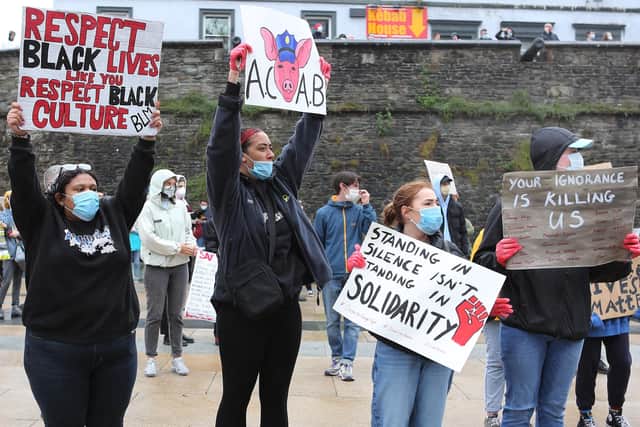 Demonstrators at the Londonderry rally on June 6