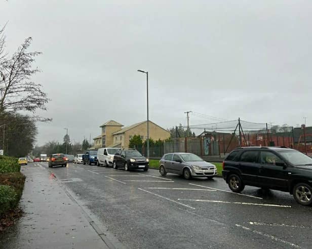 PSNI picture of the traffic build up on Sweep Road, Cookstown.