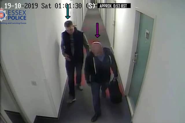  CCTV file image issued by Essex Police of Ronan Hughes (left) meeting Gheorghe Nica at Ibis Hotel. 