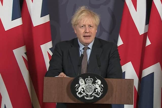 Prime Minister Boris Johnson during a media briefing in Downing Street today on the agreement of a post-Brexit trade deal. Photo: PA Video/PA Wire