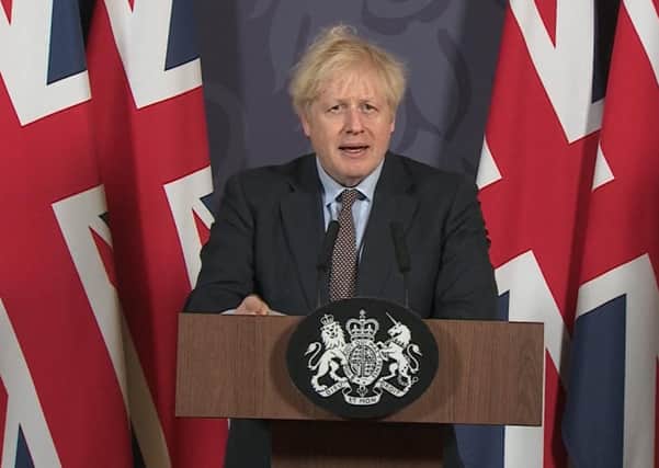 Prime Minister Boris Johnson during a media briefing in Downing Street today on the agreement of a post-Brexit trade deal. Photo: PA Video/PA Wire