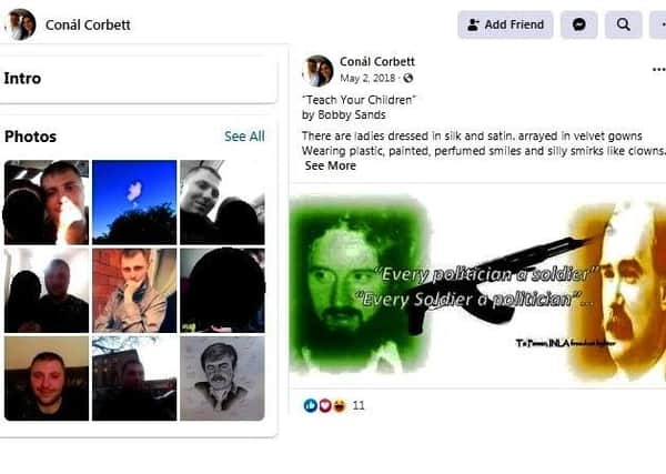 Facebook of convicted terrorist Conal Corbett; a Crown Court judge gave him a mere suspended jail term, and he has since promoted terror material online