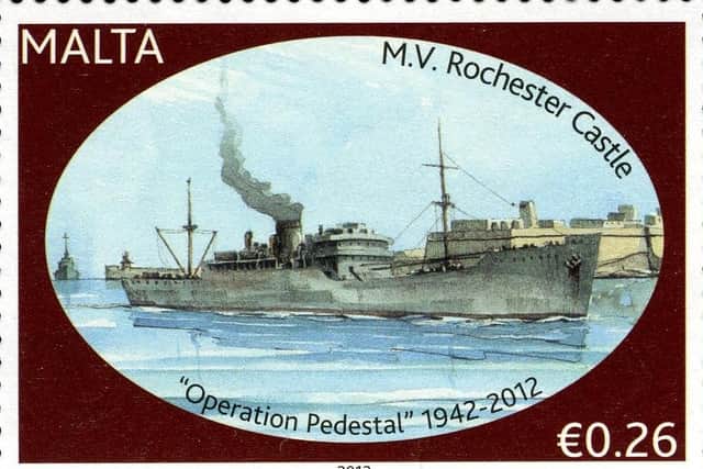 MV Rochester Castle on Malta postage stamp