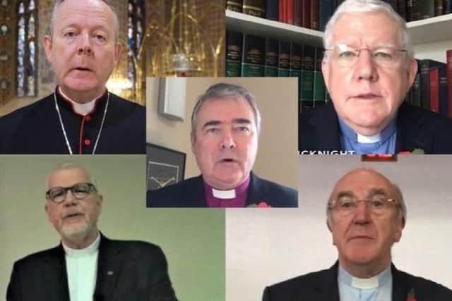 Archbishop John McDowell, centre, with, clockwise from top left, Archbishop Eamon Martin, Rev Dr Tom McKnight, Rt Rev Dr David Bruce, and Very Rev Dr Ivan Patterson.