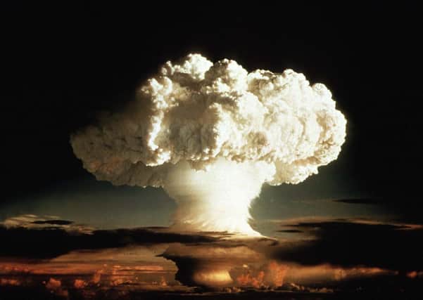 The devastating mushroom cloud of the first test of a hydrogen bomb in the Pacific Ocean in 1952
