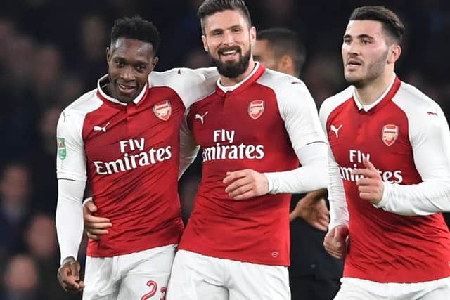 Arsenal's French striker Olivier Giroud (centre). Photo: BEN STANSALL/AFP via Getty Images).