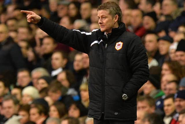 Cardiff City's Norwegian manager Ole Gunnar Solskjaer in 2014. Photo: BEN STANSALL/AFP via Getty Images.