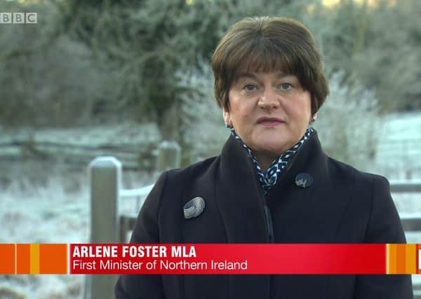 Arlene Foster, the DUP and first minister, speaking from Fermanagh on the Andrew Marr Show on BBC TV, Sunday January 3 2021