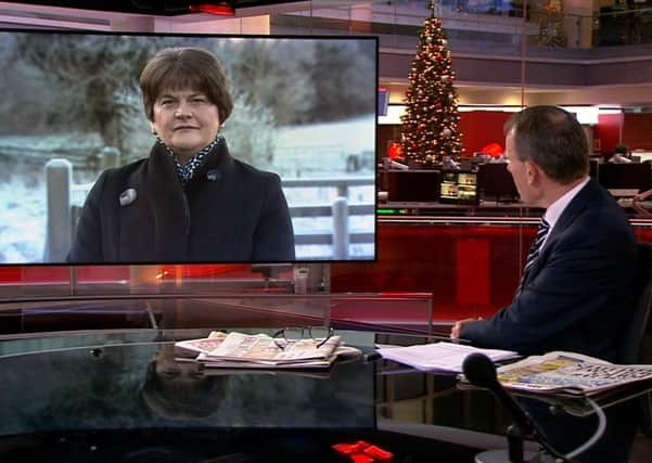 Arlene Foster, the DUP leader and first minister, speaking from Fermanagh on the Andrew Marr Show on BBC TV, Sunday January 3 2021